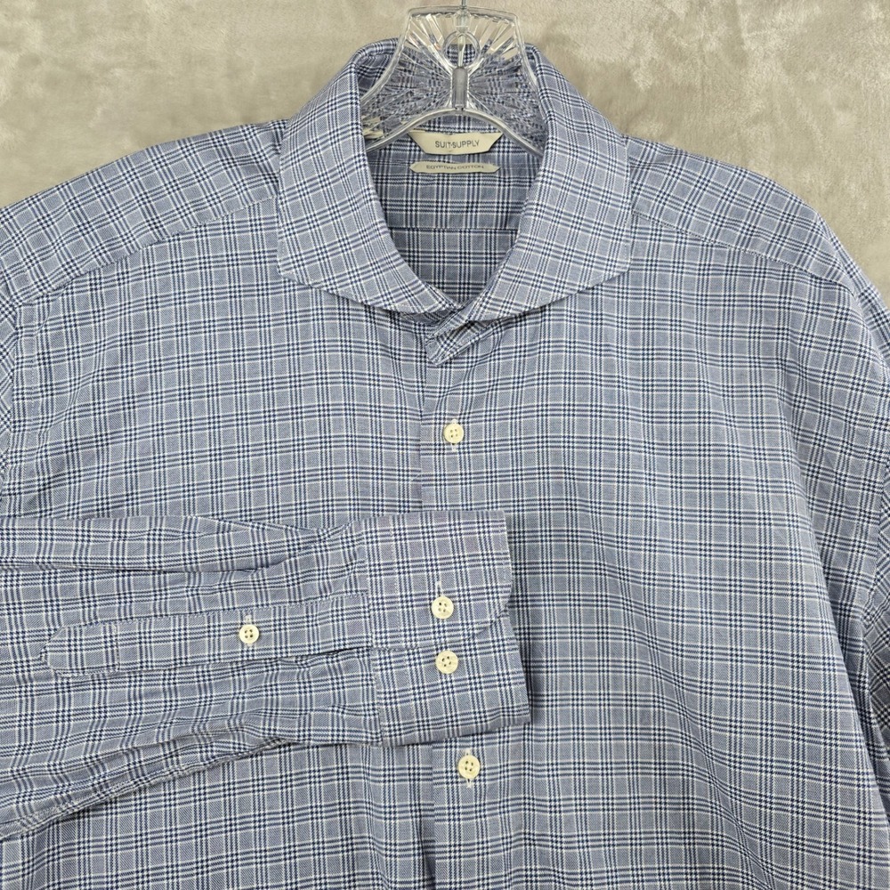 SuitSupply Dress Shirt Mens 16.5 Blue Plaid Egyptian Cotton Long Sleeve